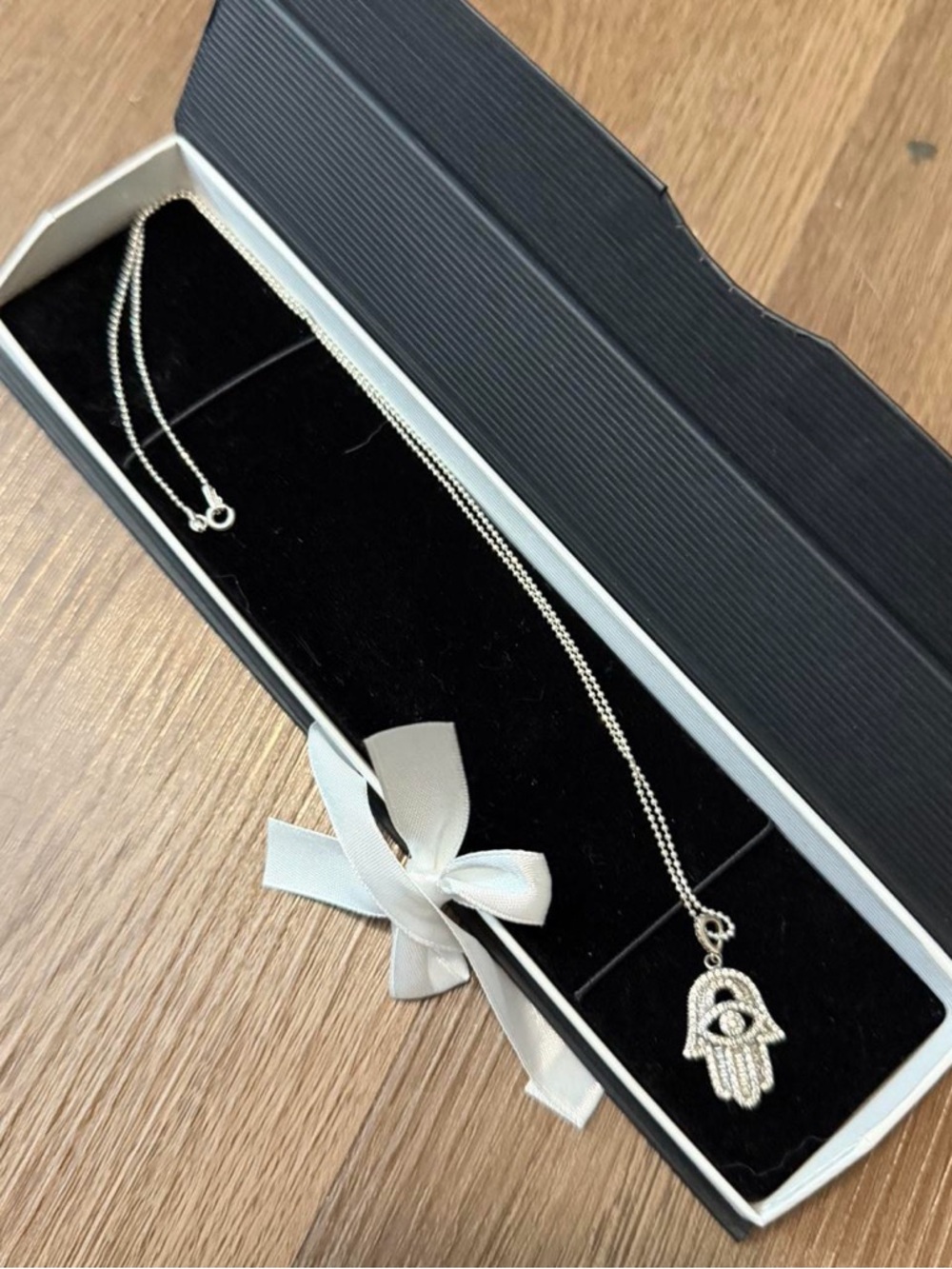 Sterling Silver Hamsa Hand Pendant Necklace - Silver